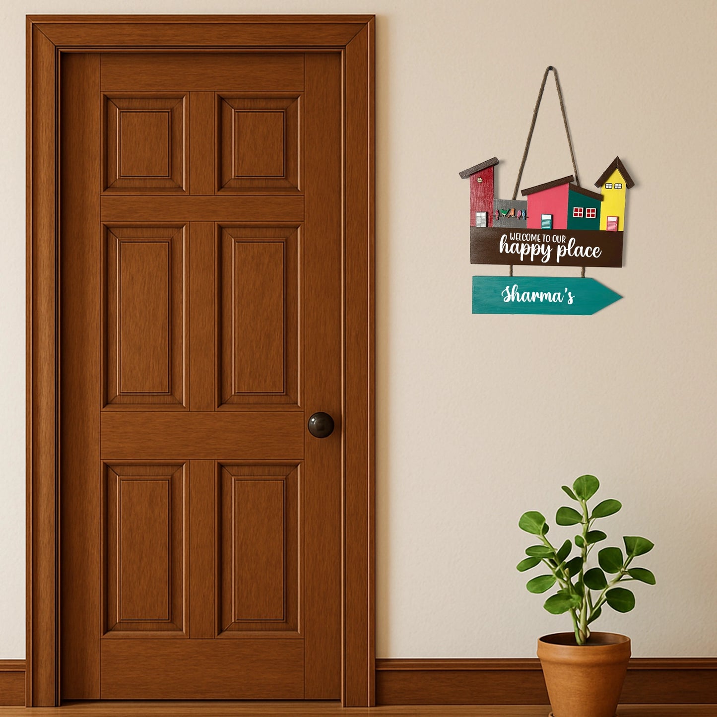 Hut-Shaped Hand-Painted Wooden Name Plate For Home - Hut Board & One Plank Design 4