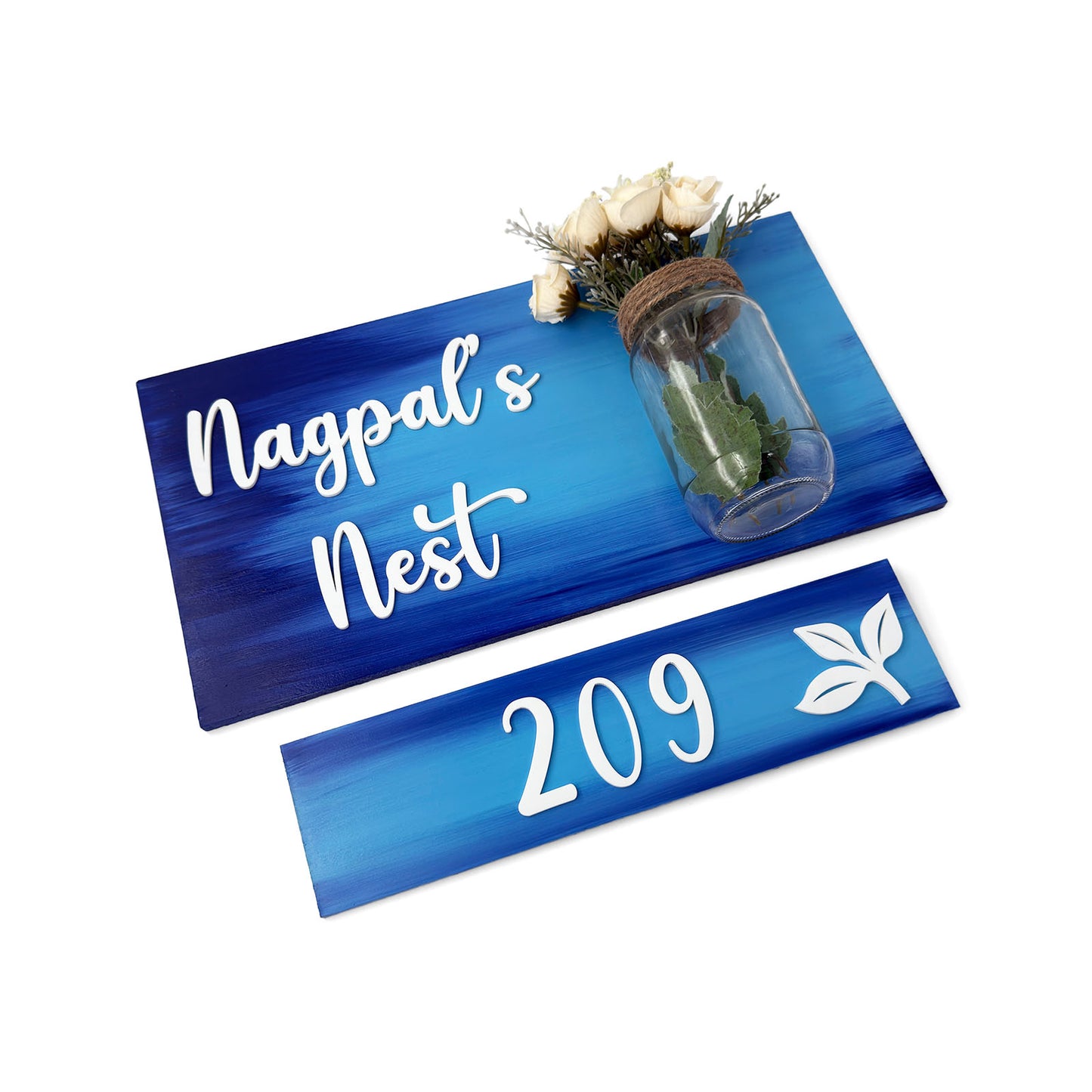 Hand-Painted Wooden Name Plate With Jar For Home - Jar Board & One Plank