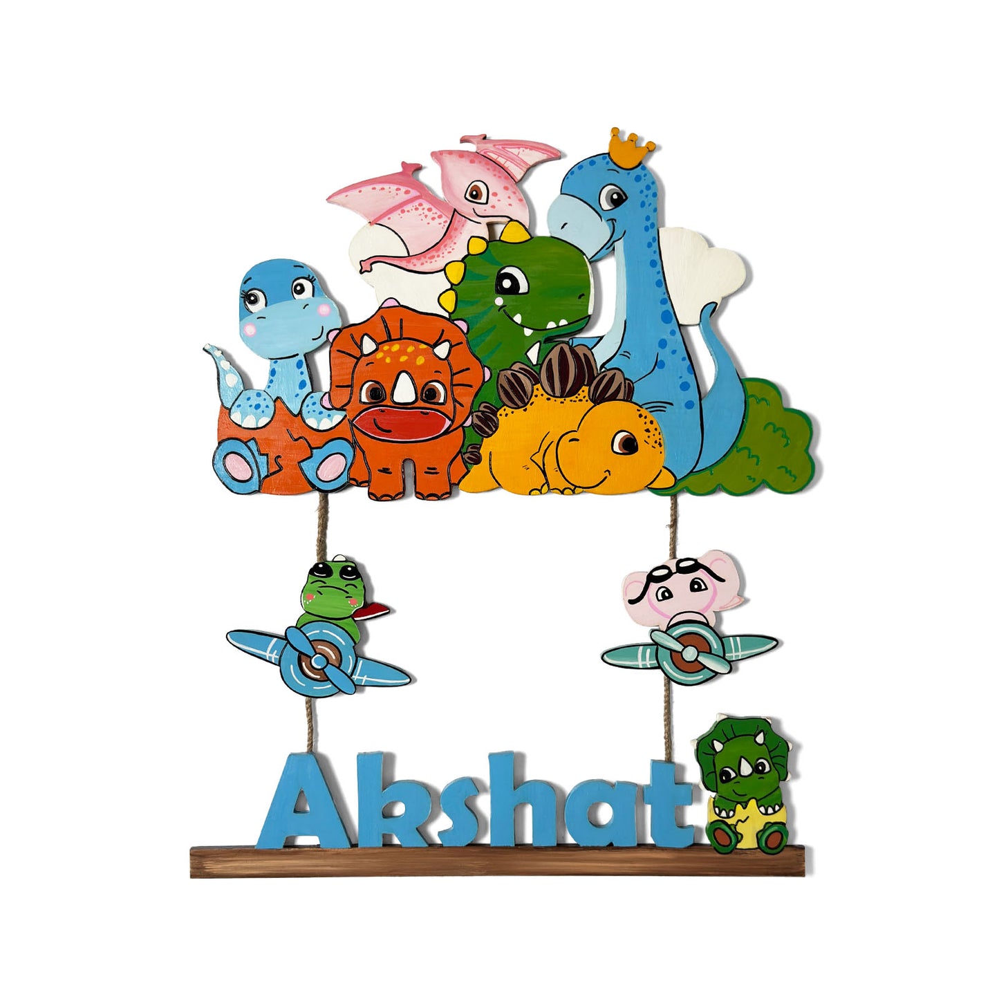 Dinosaur Themed Hand-Painted Wooden Kids Name Plate
