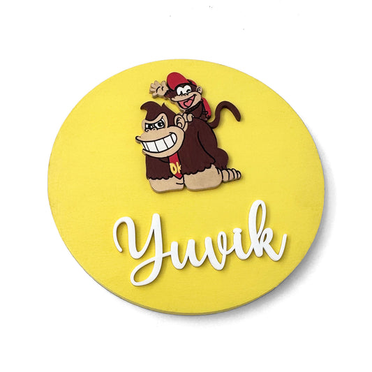 Donkey Kong Themed Hand-Painted Wooden Name Plate For Kids
