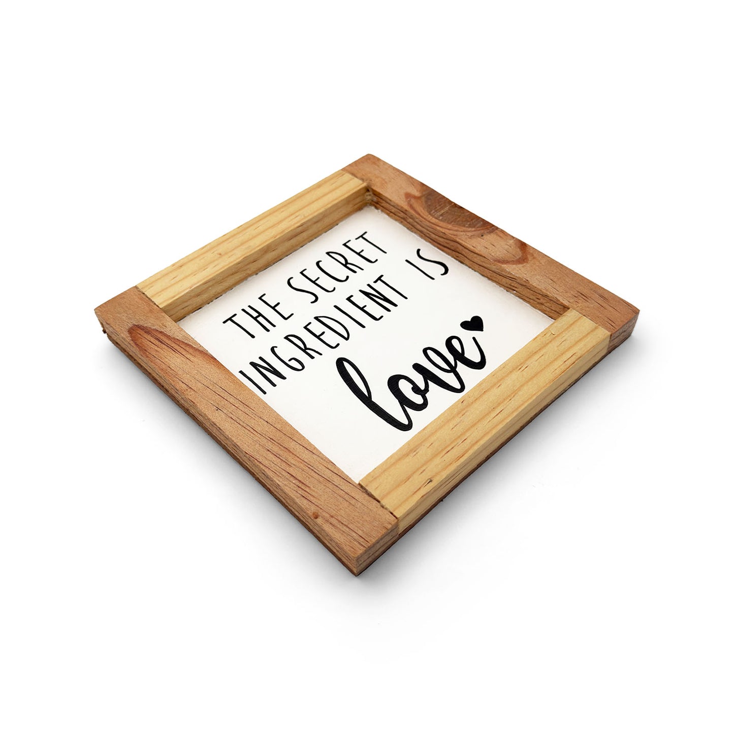 The Secret Ingredient Is Love  Hand-Painted Wooden Kitchen Wall Frame - Natural Wood