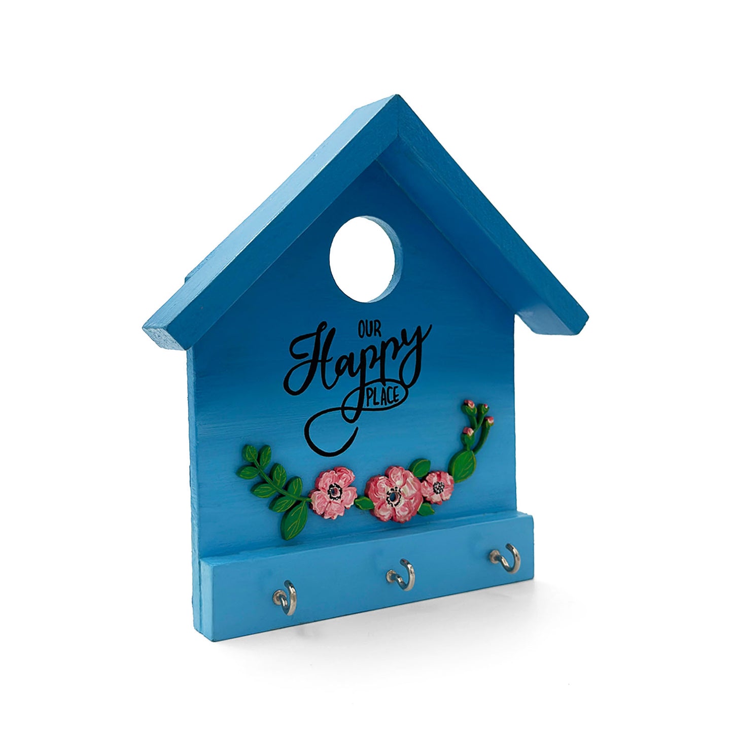 Hand-Painted Wooden Hut Key Holder - Our Happy Place