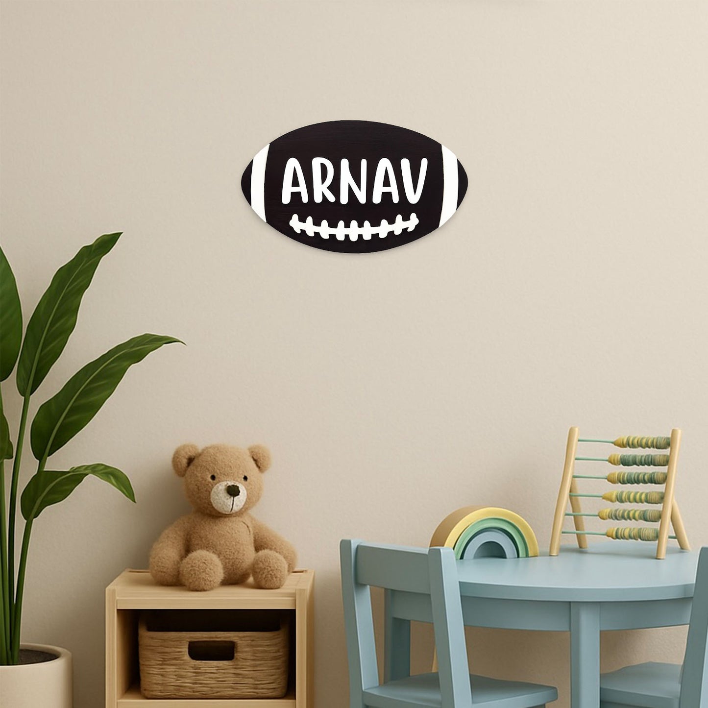 American Football Themed Hand-Painted Wooden Kids Name Plate