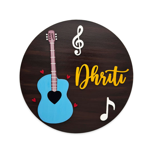 Guitar Themed Hand-Painted Wooden Kids Name Plate