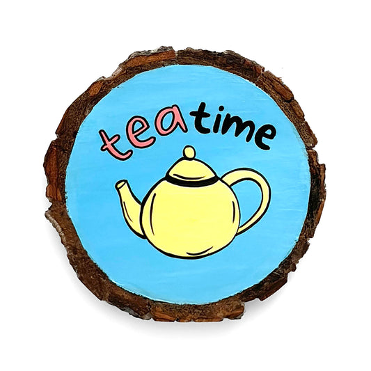 Tea Time Hand-Painted Wooden Coaster