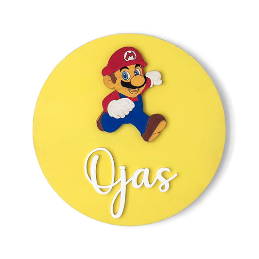 Super Mario Themed Hand-Painted Wooden Name Plate For Kids