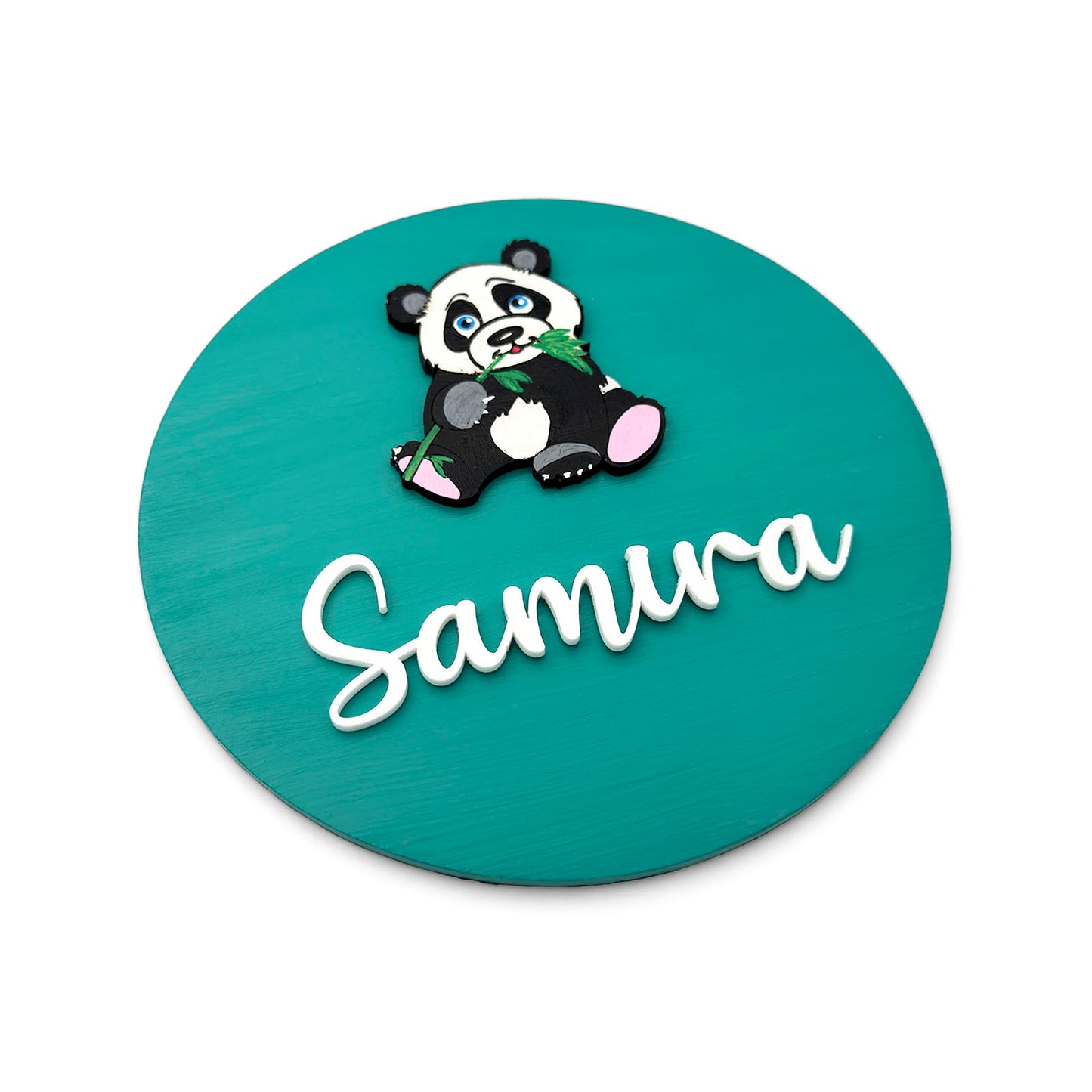 Panda Themed Hand-Painted Wooden Mini Kids Name Plate