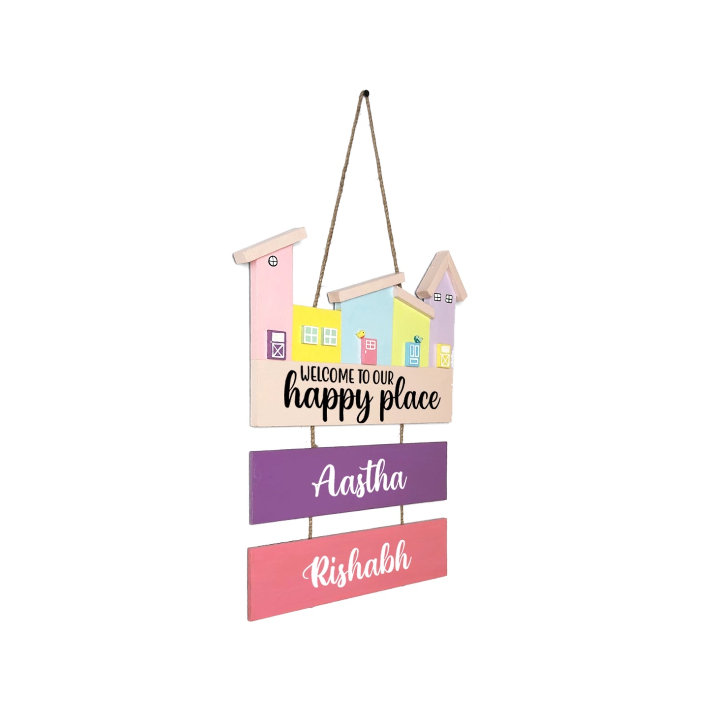Hut-Shaped Hand-Painted Wooden Name Plate For Home - Hut Board & Two Planks Design 2
