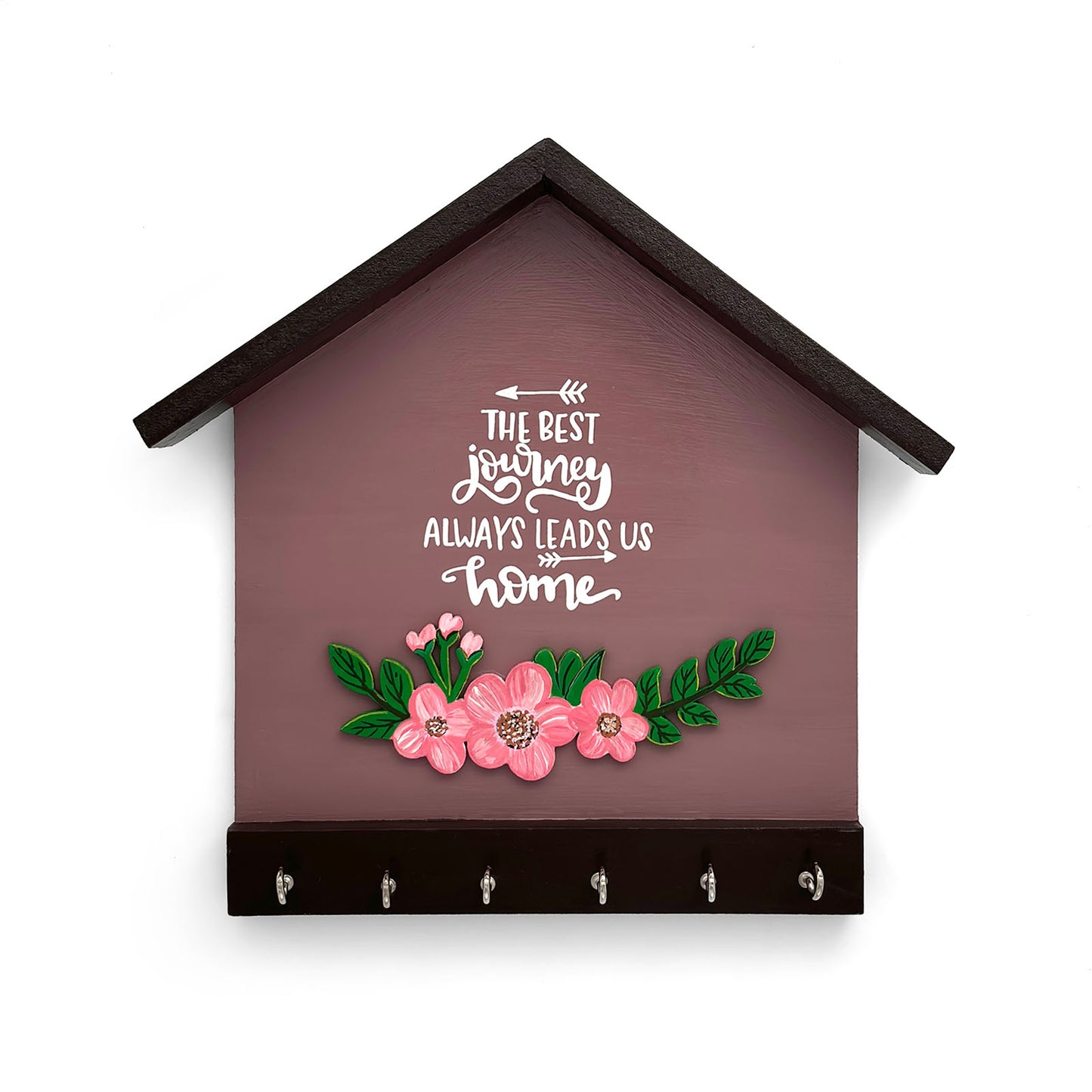 Hand-Painted Wooden Hut Key Holder - The Best Journey Always Leads Us Home