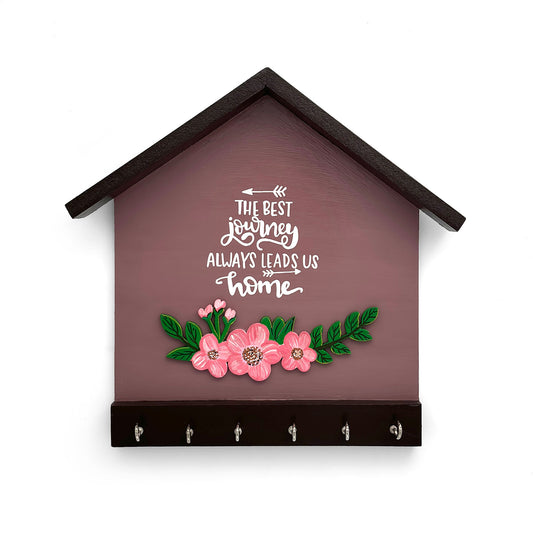 Hand-Painted Wooden Hut Key Holder - The Best Journey Always Leads Us Home