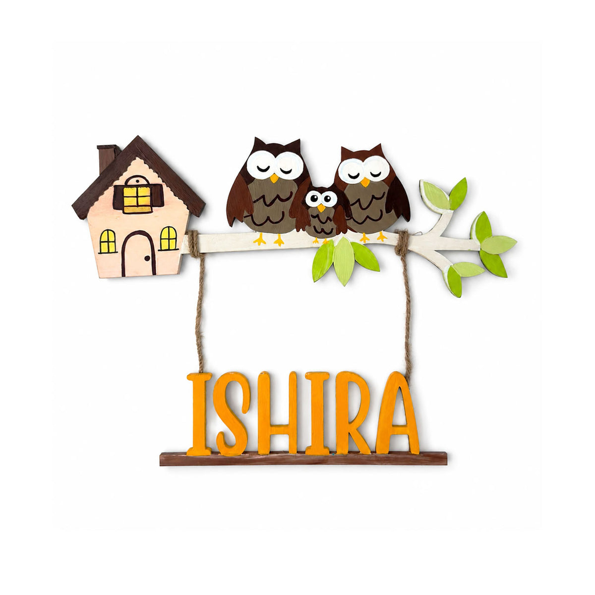 Owl Themed Hand-Painted Wooden Kids Name Plate - Design 2