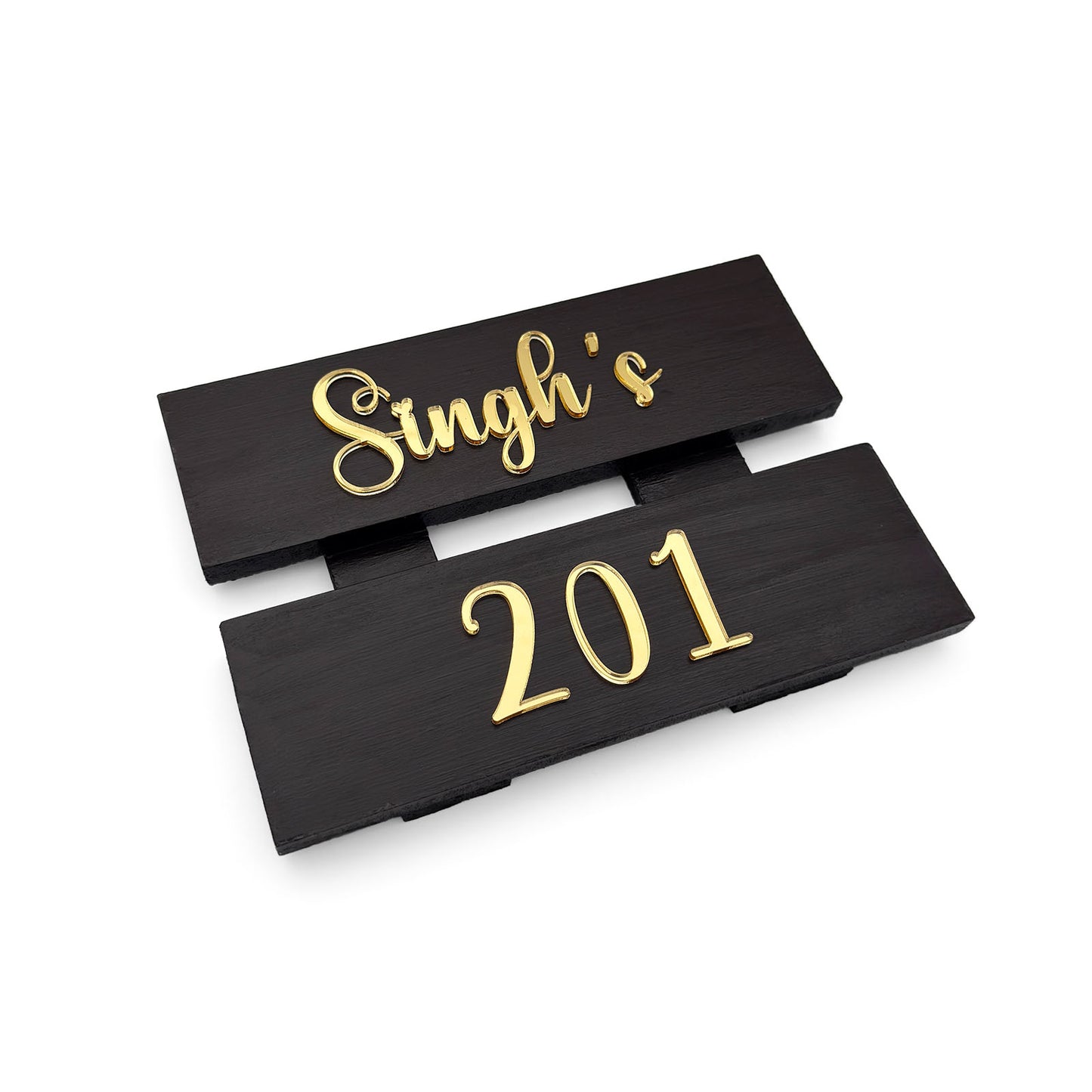 Hand-Painted Wooden Two Plank Name Plate For Home - Dark Brown