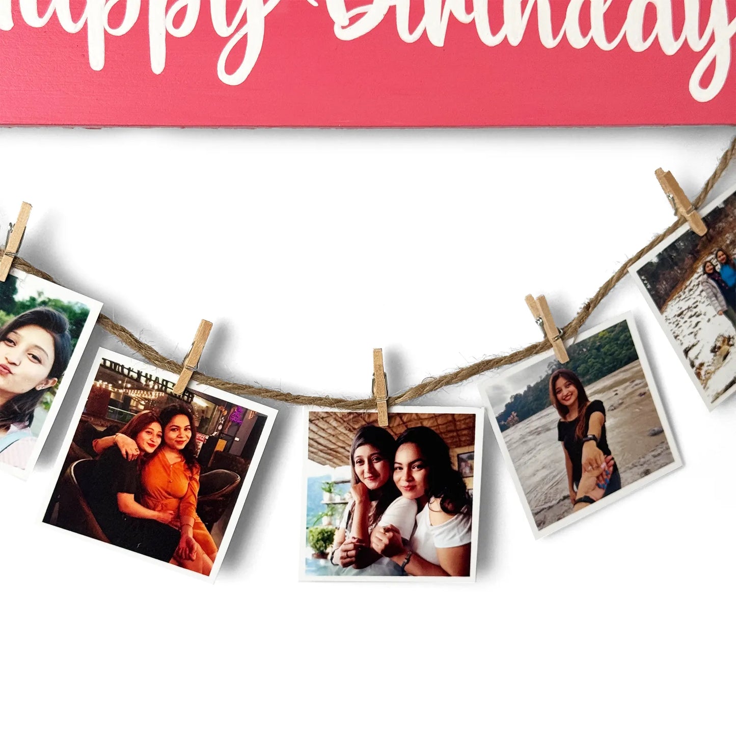 Happy Birthday Hand-Painted Wooden Photo Holder - Pink