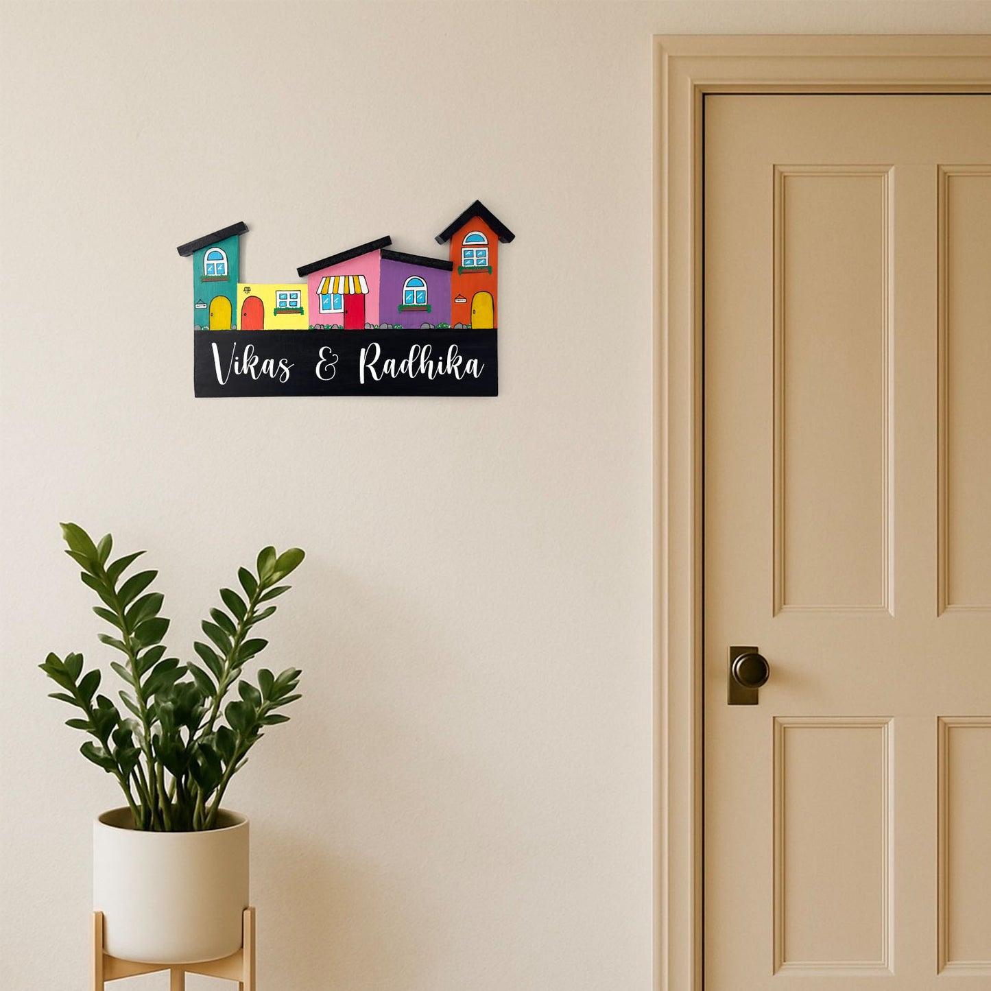 Hut-Shaped Hand-Painted Wooden Name Plate For Home - Hut Board Design 1