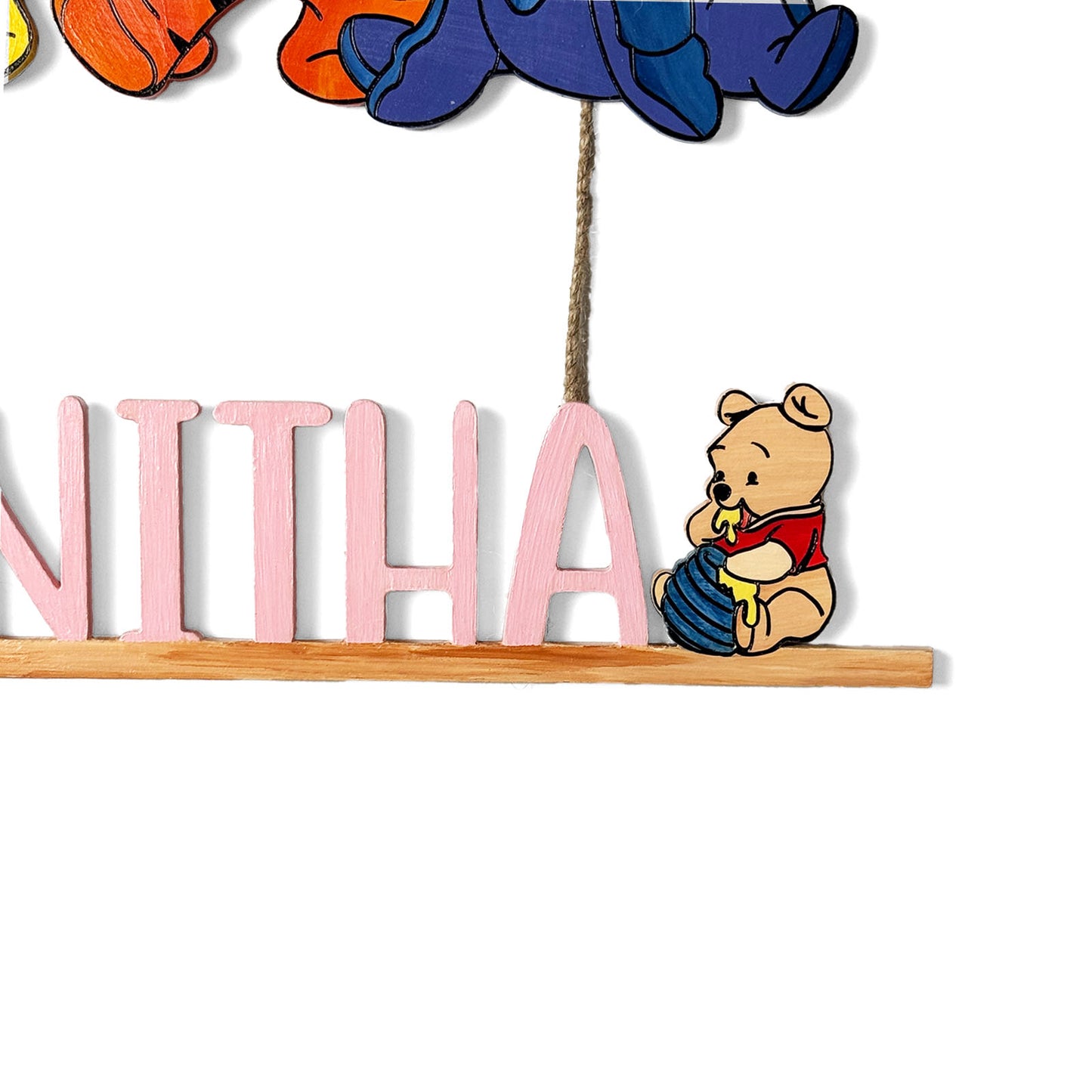 Winnie-the-Pooh Themed Hand-Painted Wooden Kids Name Plate