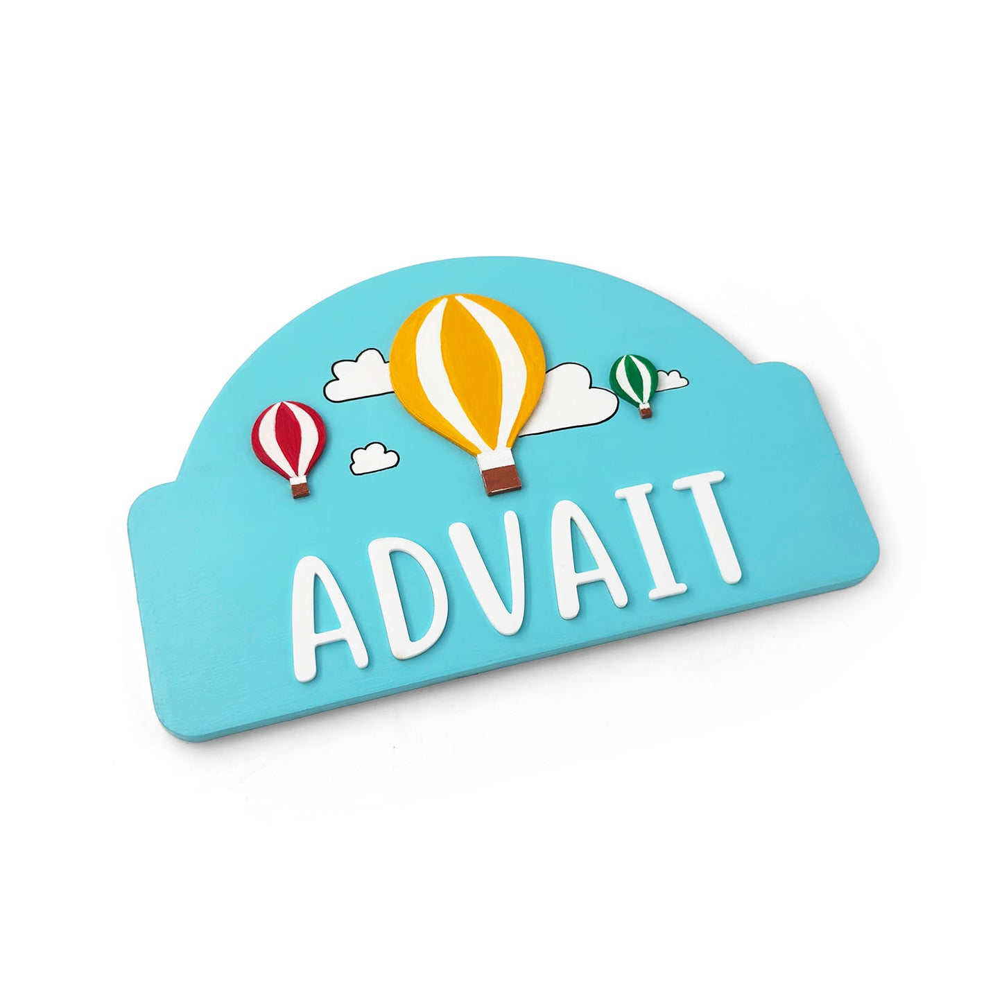 Hot Air Balloon Themed Hand-Painted Wooden Arch-shaped Kids Name Plate