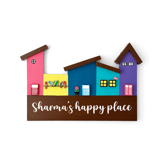 Hut-Shaped Hand-Painted Wooden Name Plate For Home - Hut Board Design 6