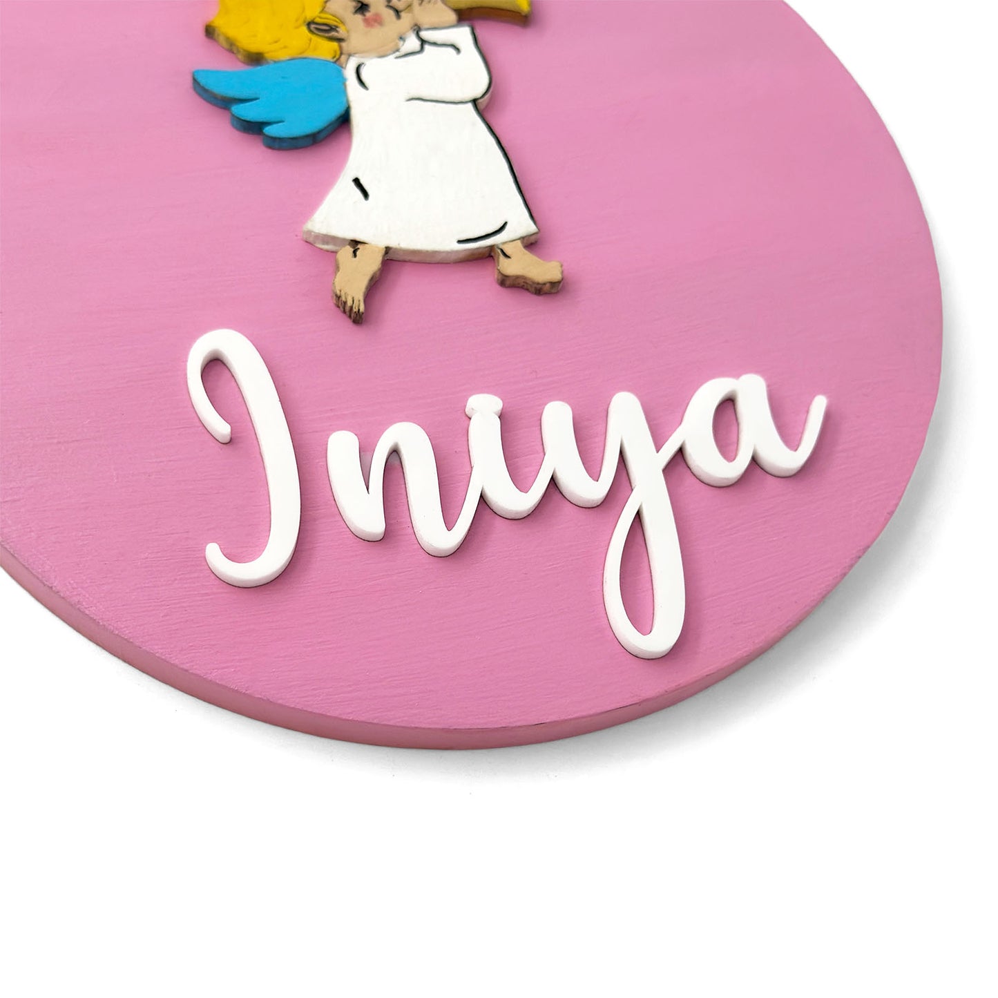 Angel Themed Hand-Painted Wooden Name Plate For Kids - Design 2