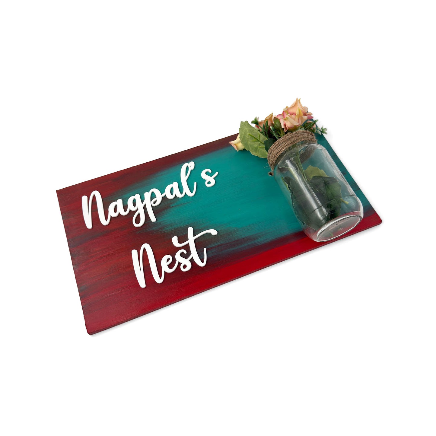 Hand-Painted Wooden Name Plate With Jar For Home - Only Jar Board