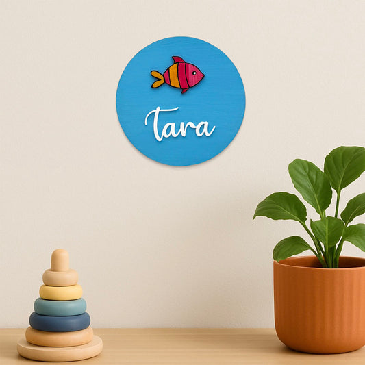 Fish Themed Hand-Painted Wooden Mini Kids Name Plate