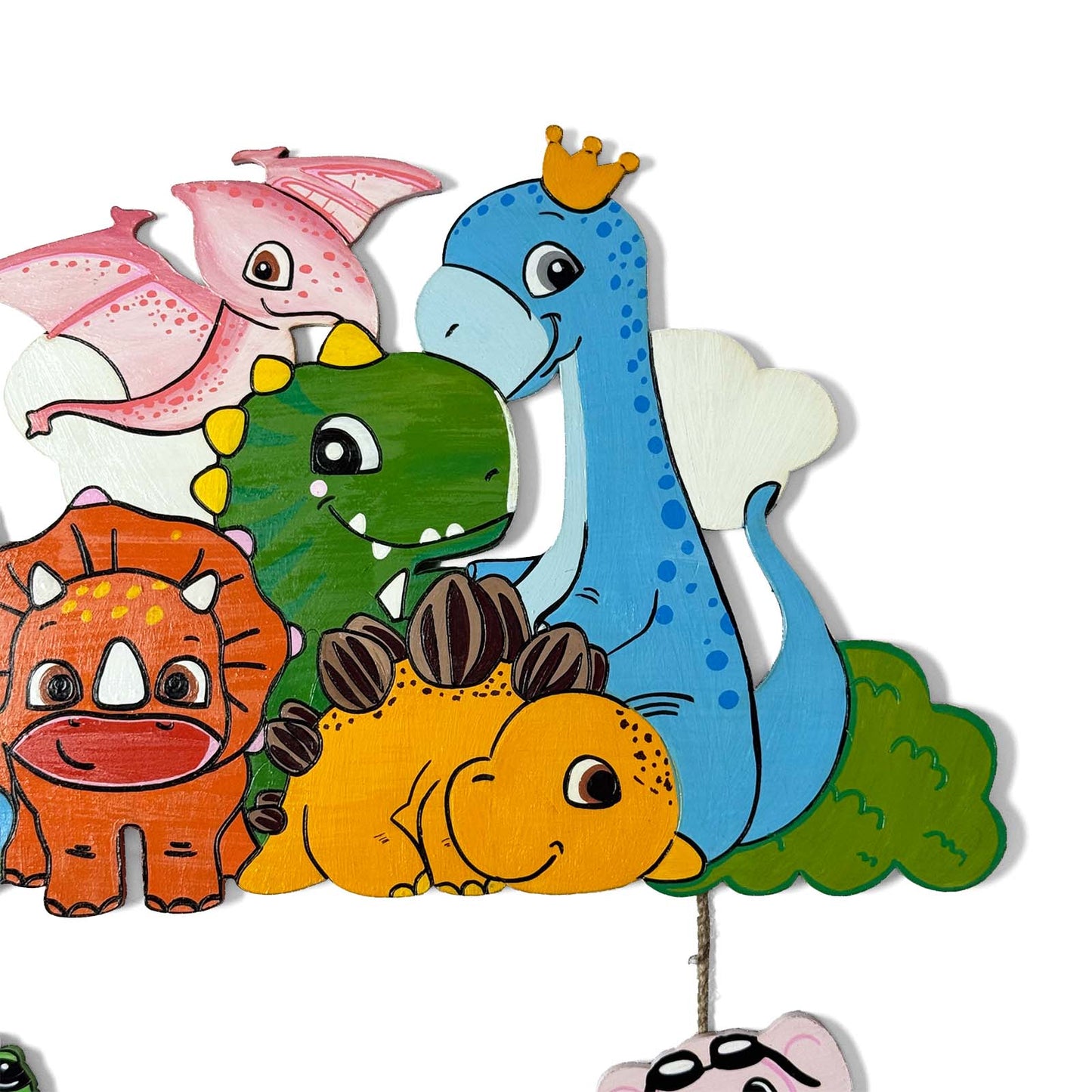Dinosaur Themed Hand-Painted Wooden Kids Name Plate