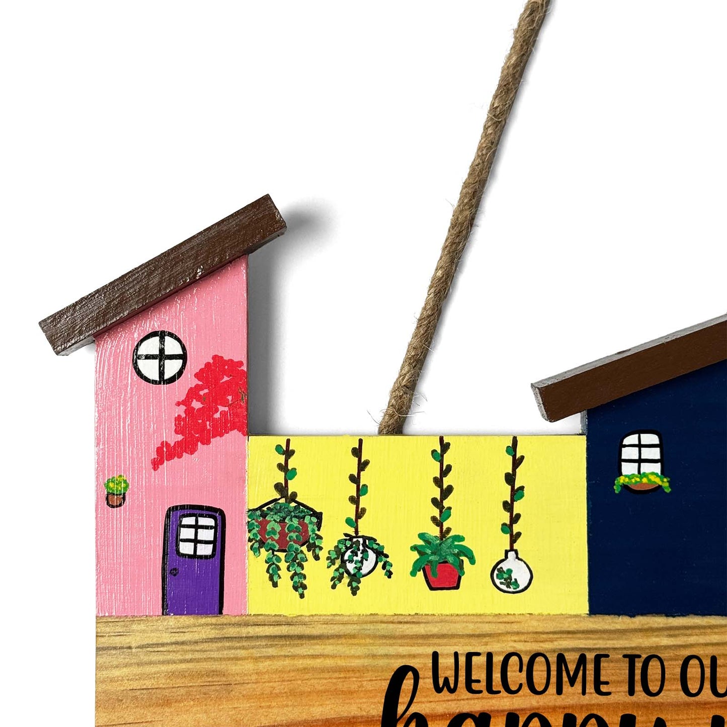 Hut-Shaped Hand-Painted Wooden Name Plate For Home - Hut Board & Four Planks Design 5