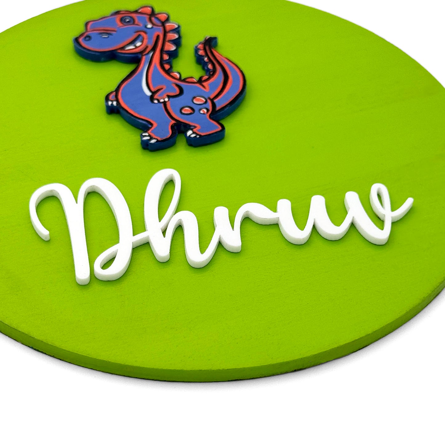 Dinosaur Themed Hand-Painted Wooden Mini Kids Name Plate