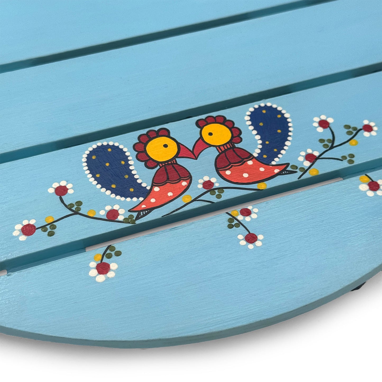 Peacock Artwork Hand-Painted Wooden Madhubani Round Name Plate For Home