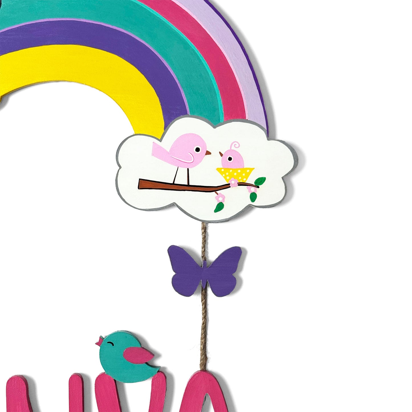 Unicorn Themed Hand-Painted Wooden Kids Name Plate - Design 1