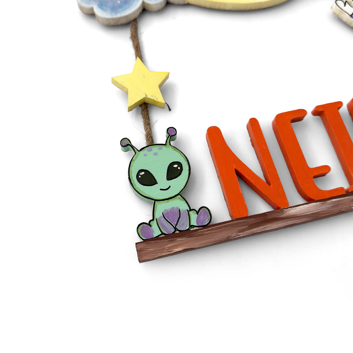 Space Themed Hand-Painted Wooden Kids Name Plate - Design 2