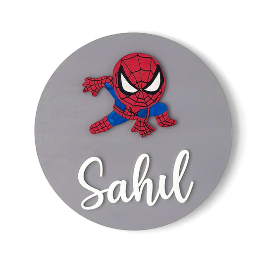 Spider Man Themed Hand-Painted Wooden Name Plate For Kids
