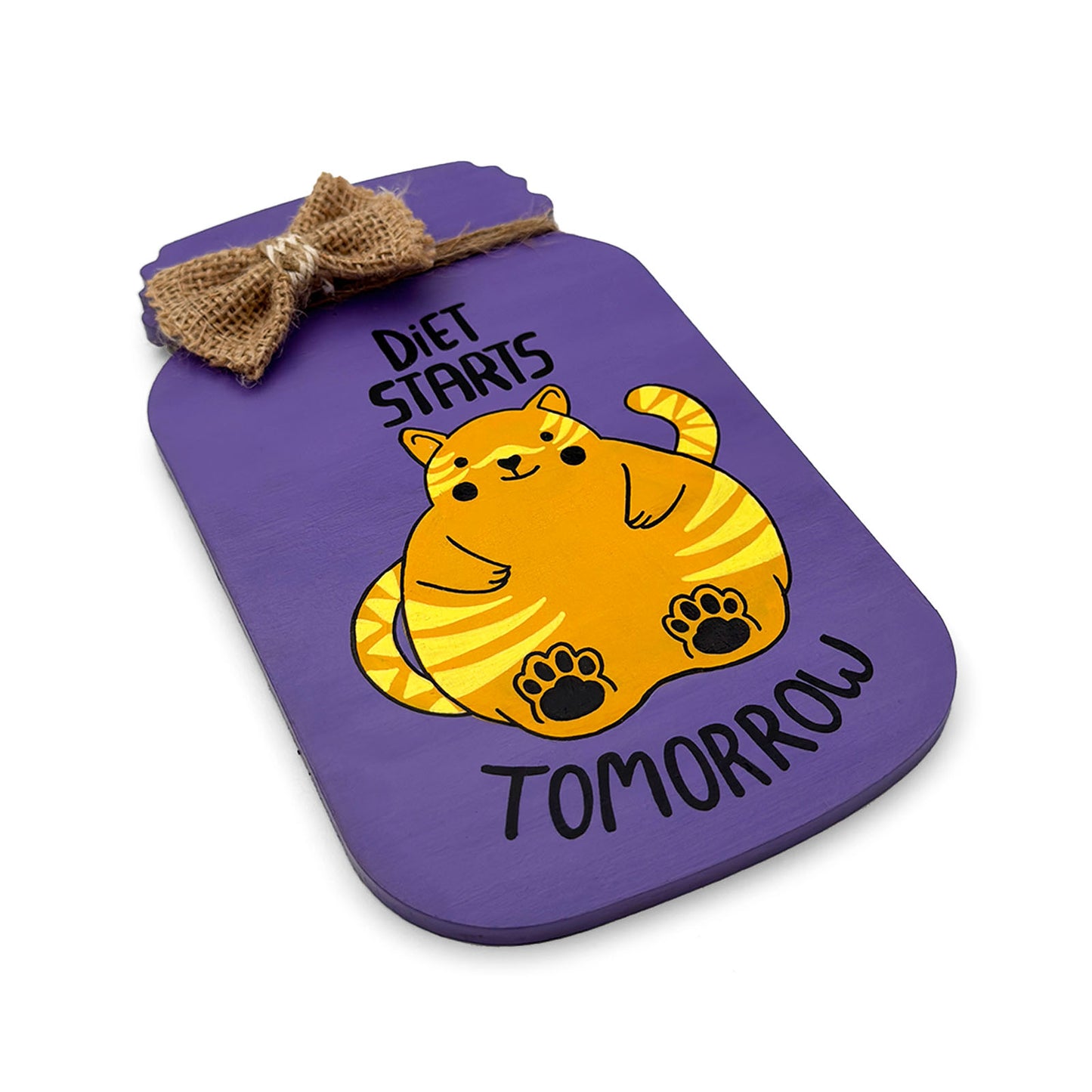 Diet Starts Tomorrow Hand-Painted Wooden Jar Kitchen Wall Hanging - Purple