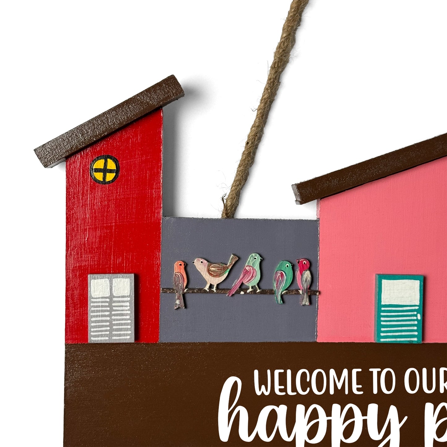 Hut-Shaped Hand-Painted Wooden Name Plate For Home - Hut Board & Three Planks Design 4