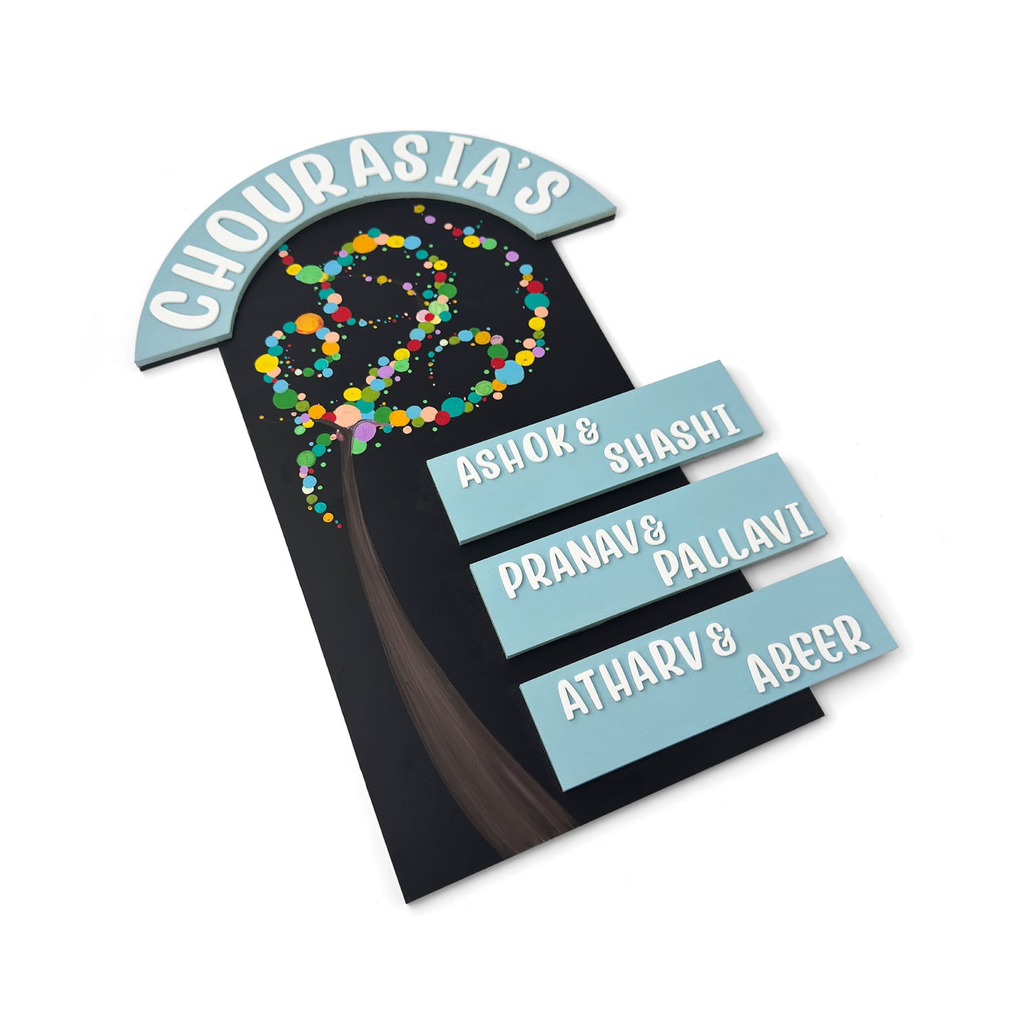 Tree Themed Hand-Painted Wooden Hut-Shaped Name Plate For Home