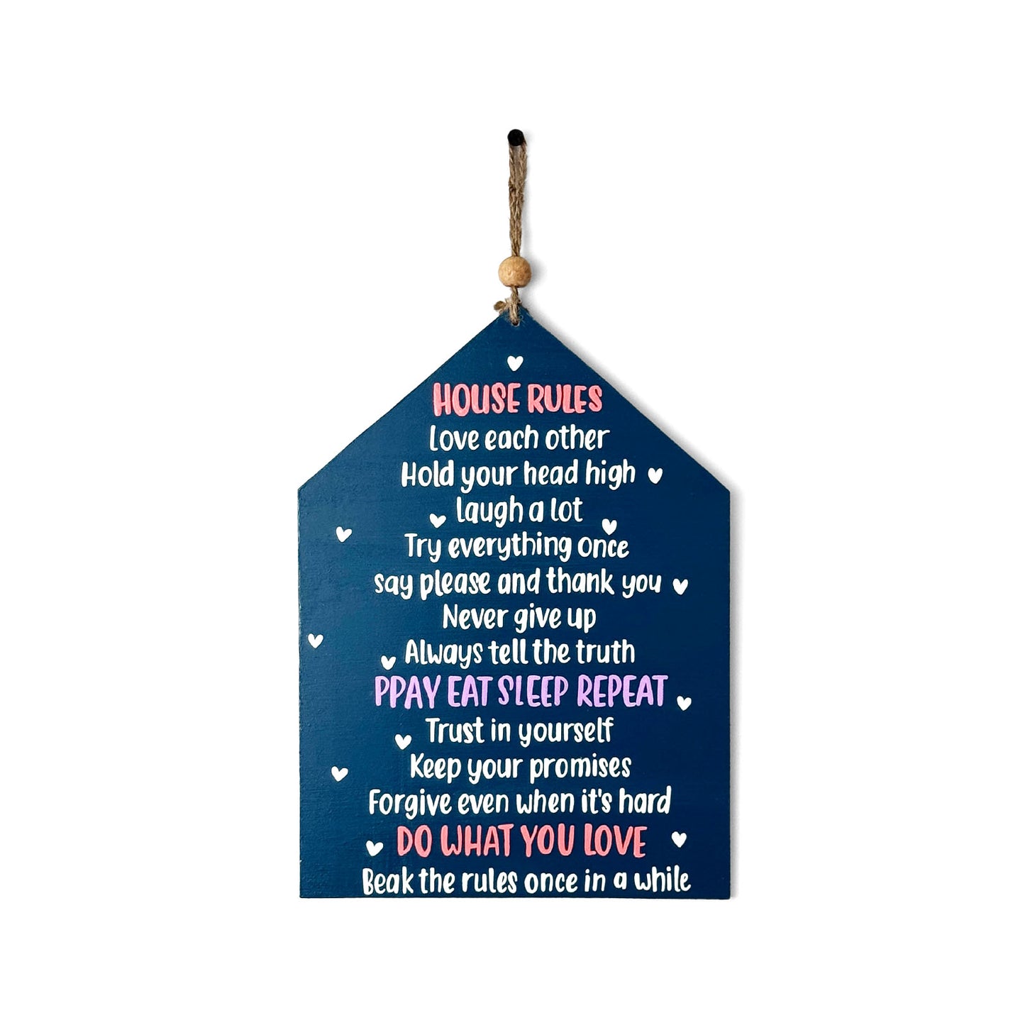 House Rules Hand-Painted Wooden Wall Hanging