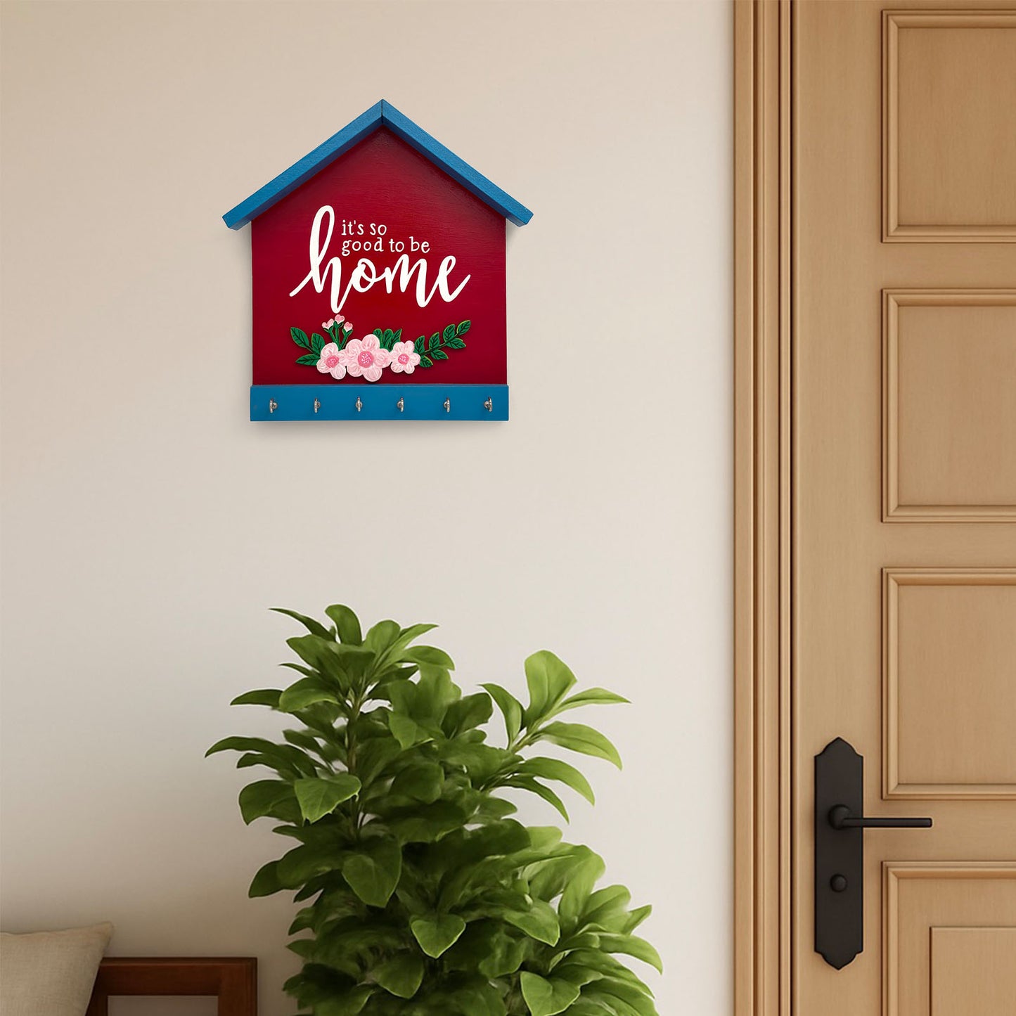 Hand-Painted Wooden Hut Key Holder -  It's So Good To Be Home