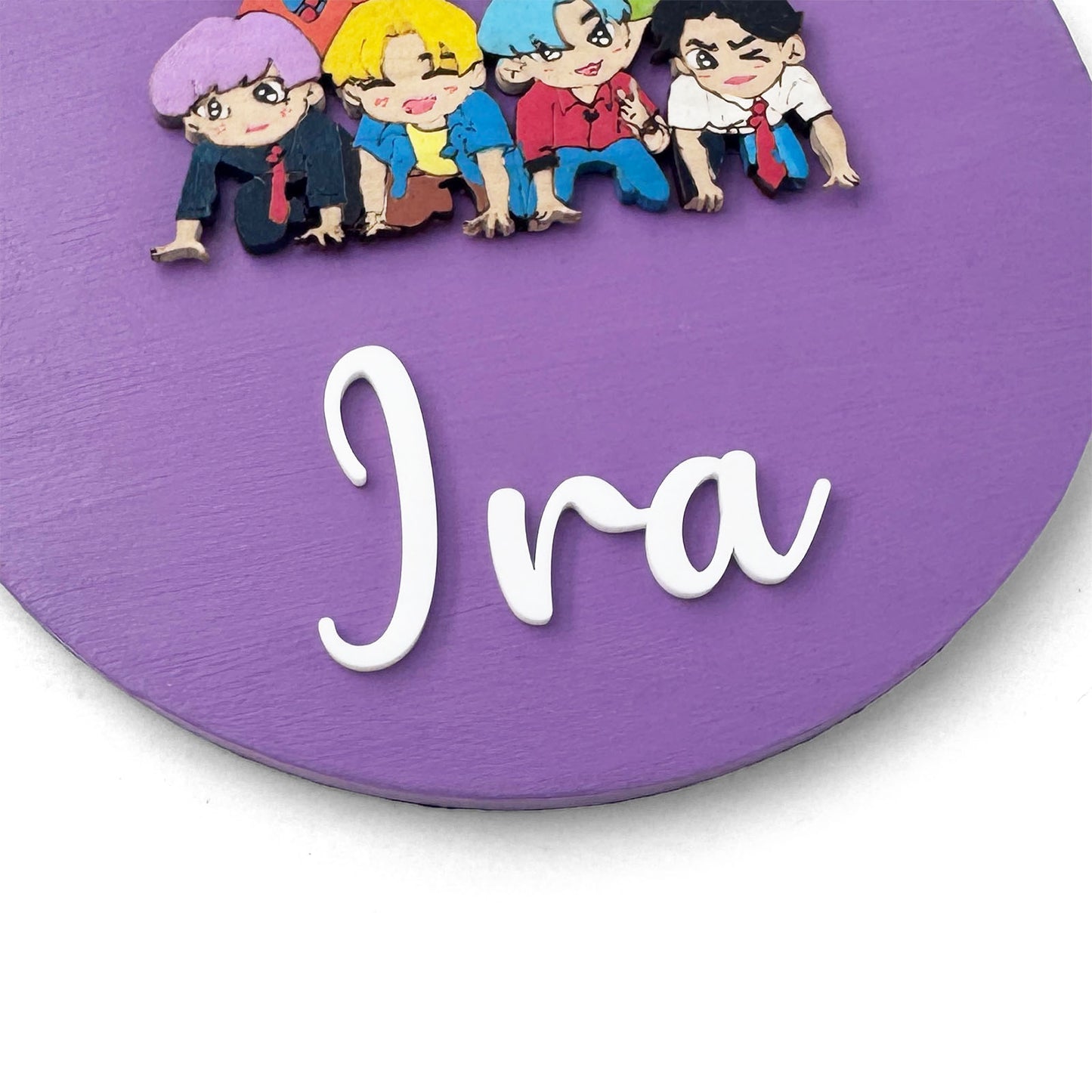 BTS Themed Hand-Painted Wooden Name Plate For Kids