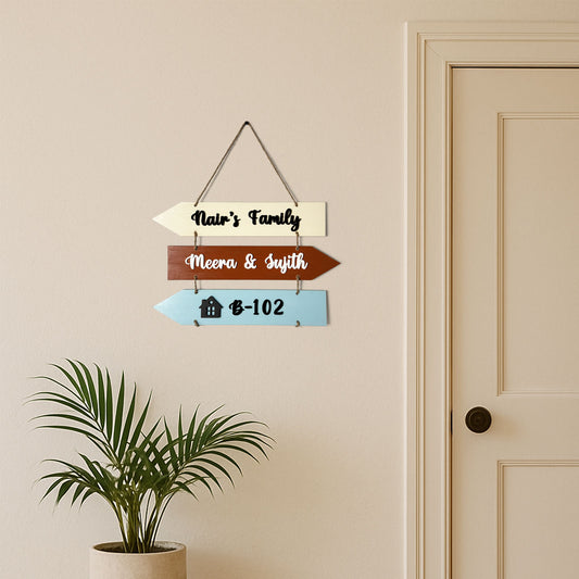 Personalised Hand-Painted Arrow Wooden Plank Name Plate For Home
