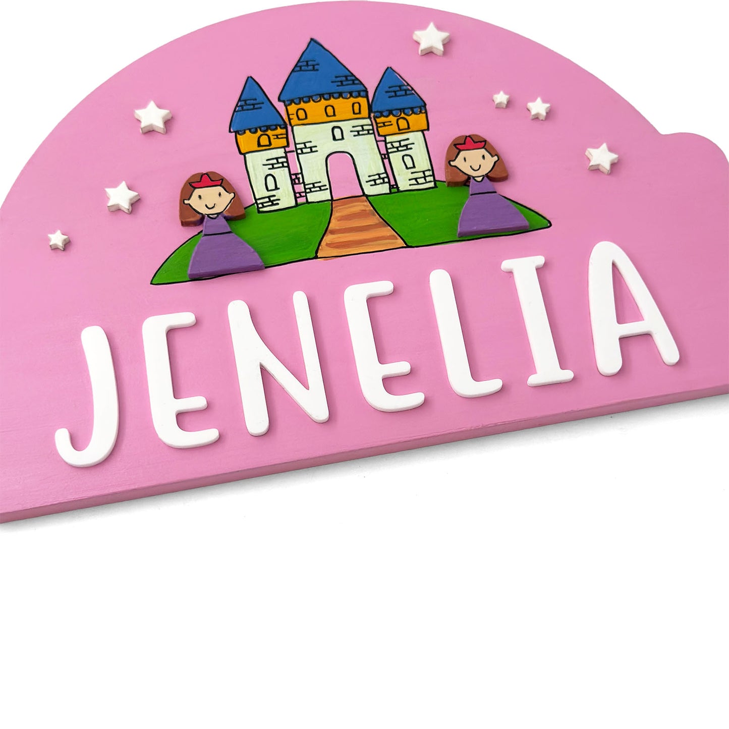 Princess Themed Hand-Painted Wooden Arch-Shaped Kids Name Plate
