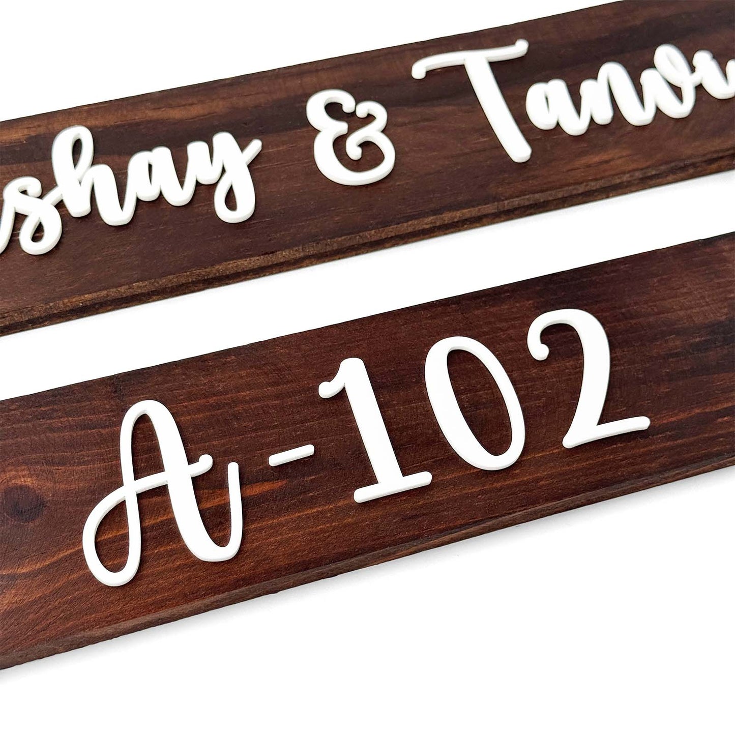Two Plank Hand-Painted Wooden Name Plate For Home - Wooden Finish