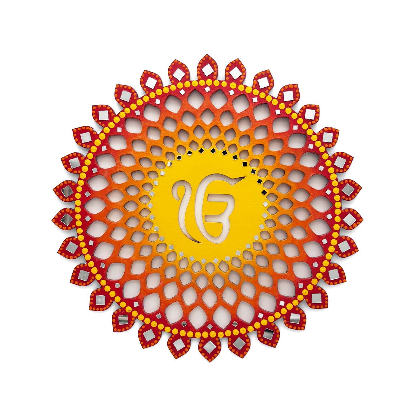 Sahasrara Chakra Ik Onkar Hand-Painted Wooden Wall Hanging - Red