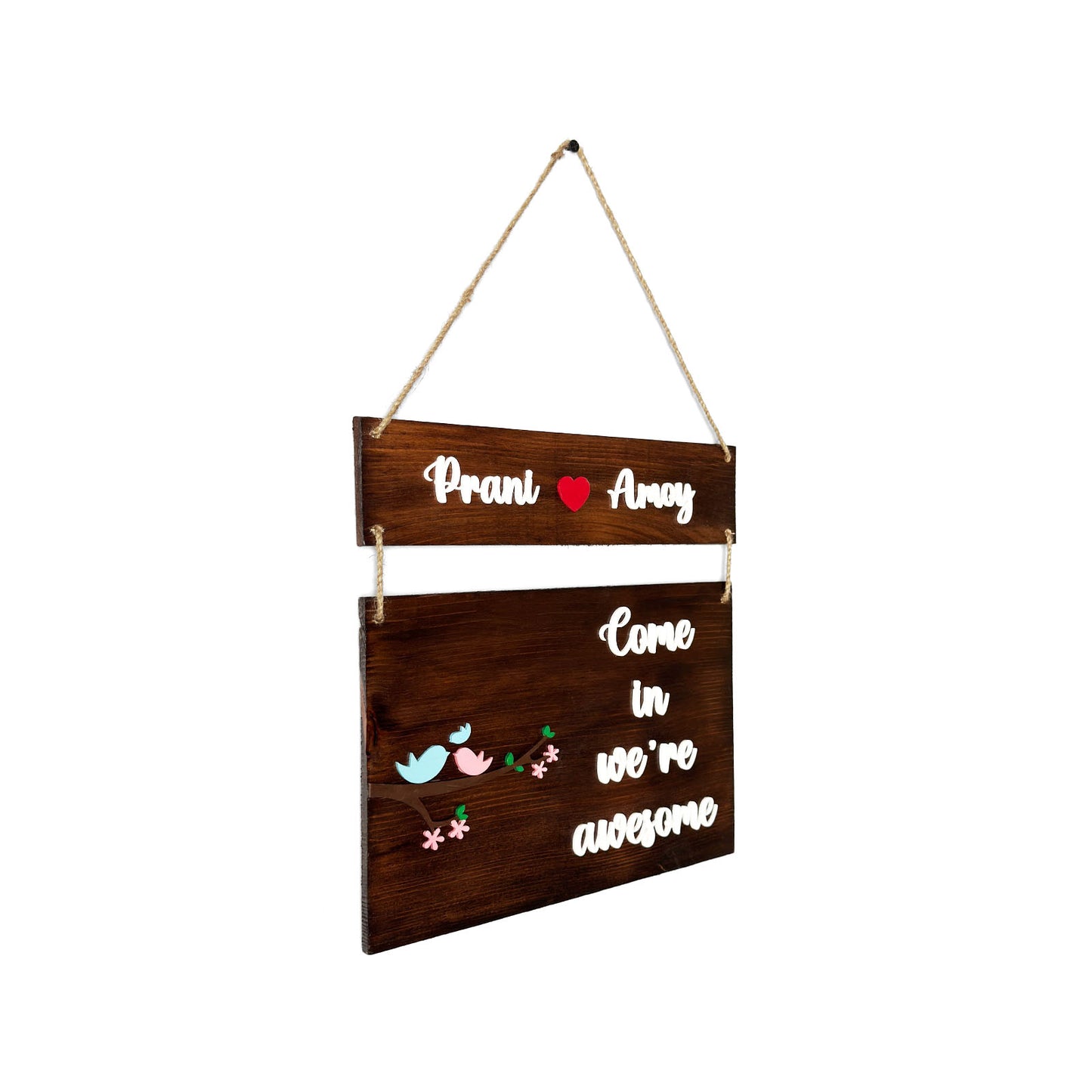 Come In We're Awesome Birds Themed Hand-Painted Wooden Name Plate For Home