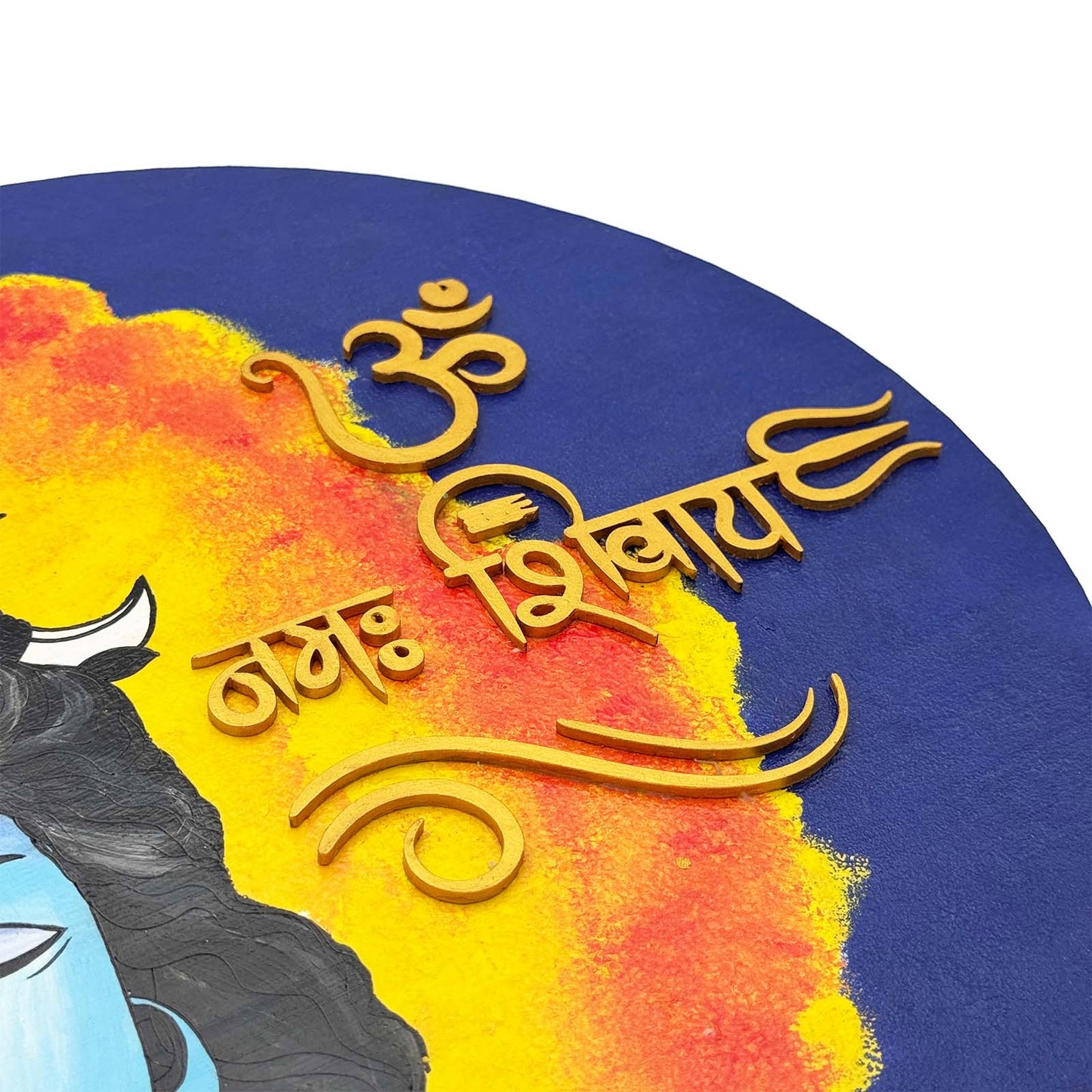 Om Namah Shivaya Hand-Painted Wooden Round Wall Hanging With Shiv Ji Image - Blue