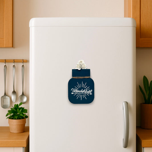 Wanderlust Hand-Painted Wooden Mason Jar Fridge Magnet - Dark Blue