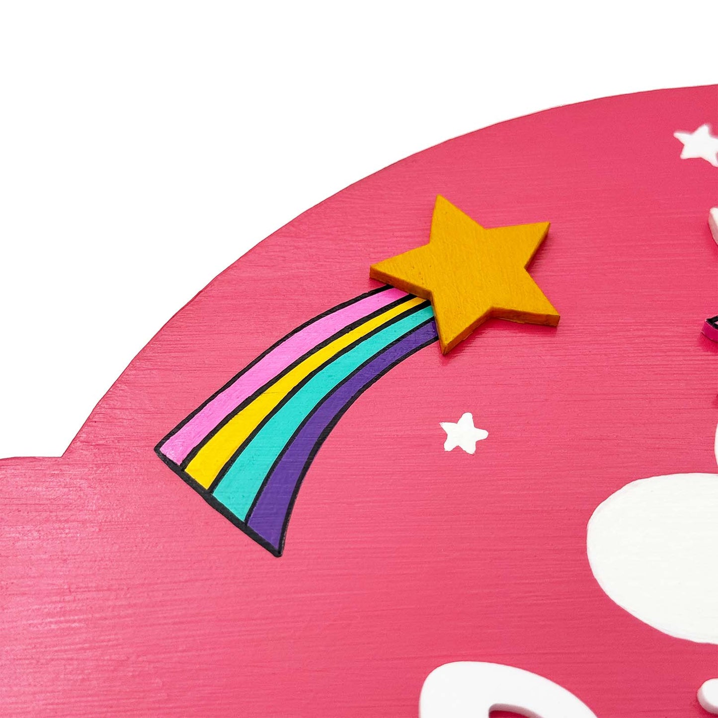 Unicorn Themed Hand-Painted Wooden Kids Name Plate -  Pink