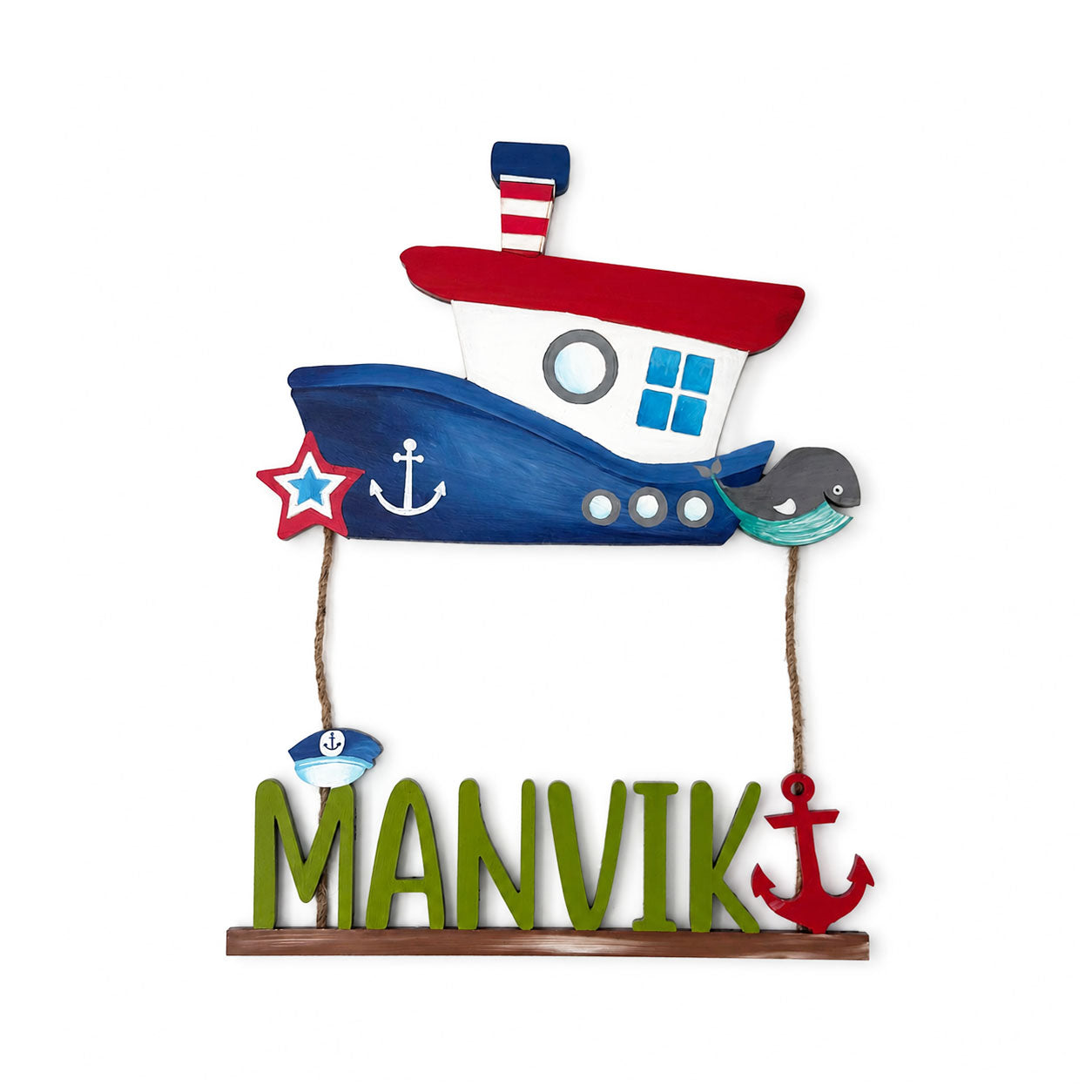 Ship Themed Hand-Painted Wooden Kids Name Plate - Design 1