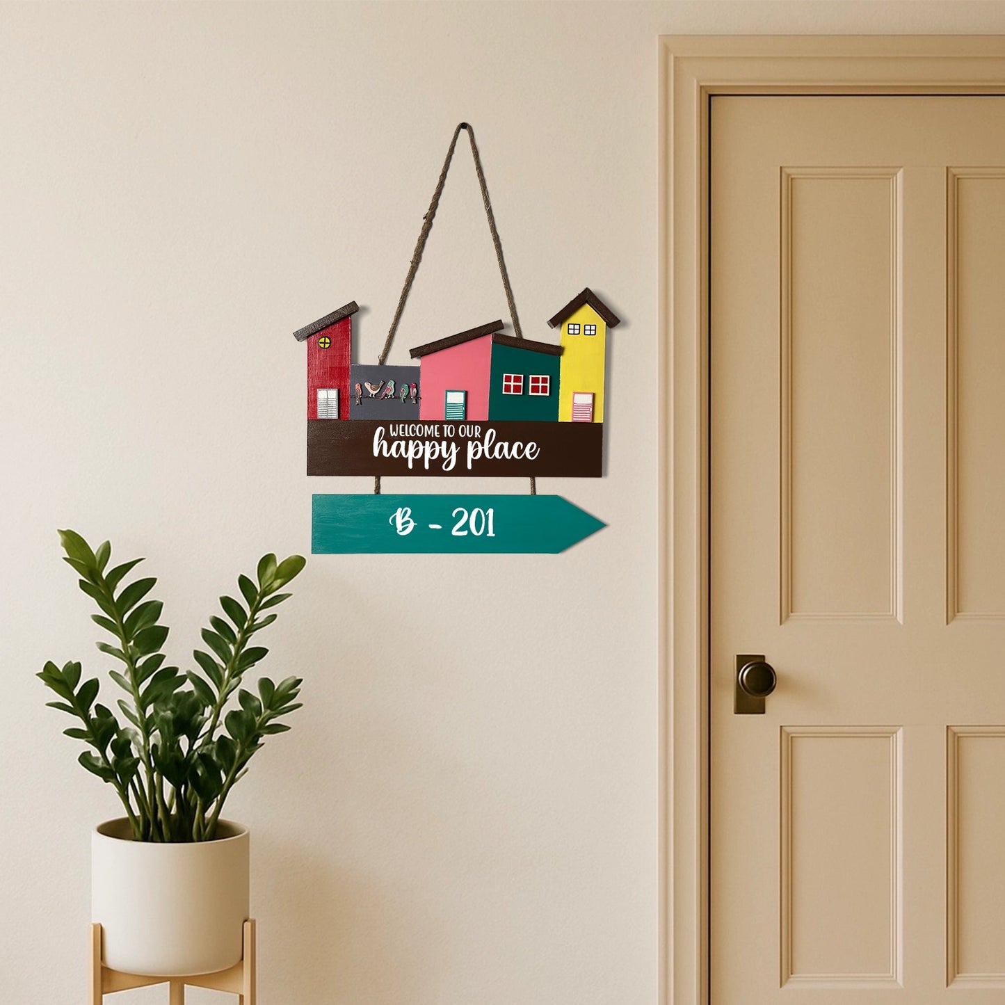 Hut-Shaped Hand-Painted Wooden Name Plate For Home - Hut Board & One Plank Design 4