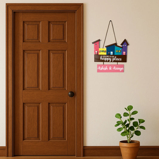 Hut-Shaped Hand-Painted Wooden Name Plate For Home - Hut Board & One Plank Design 6