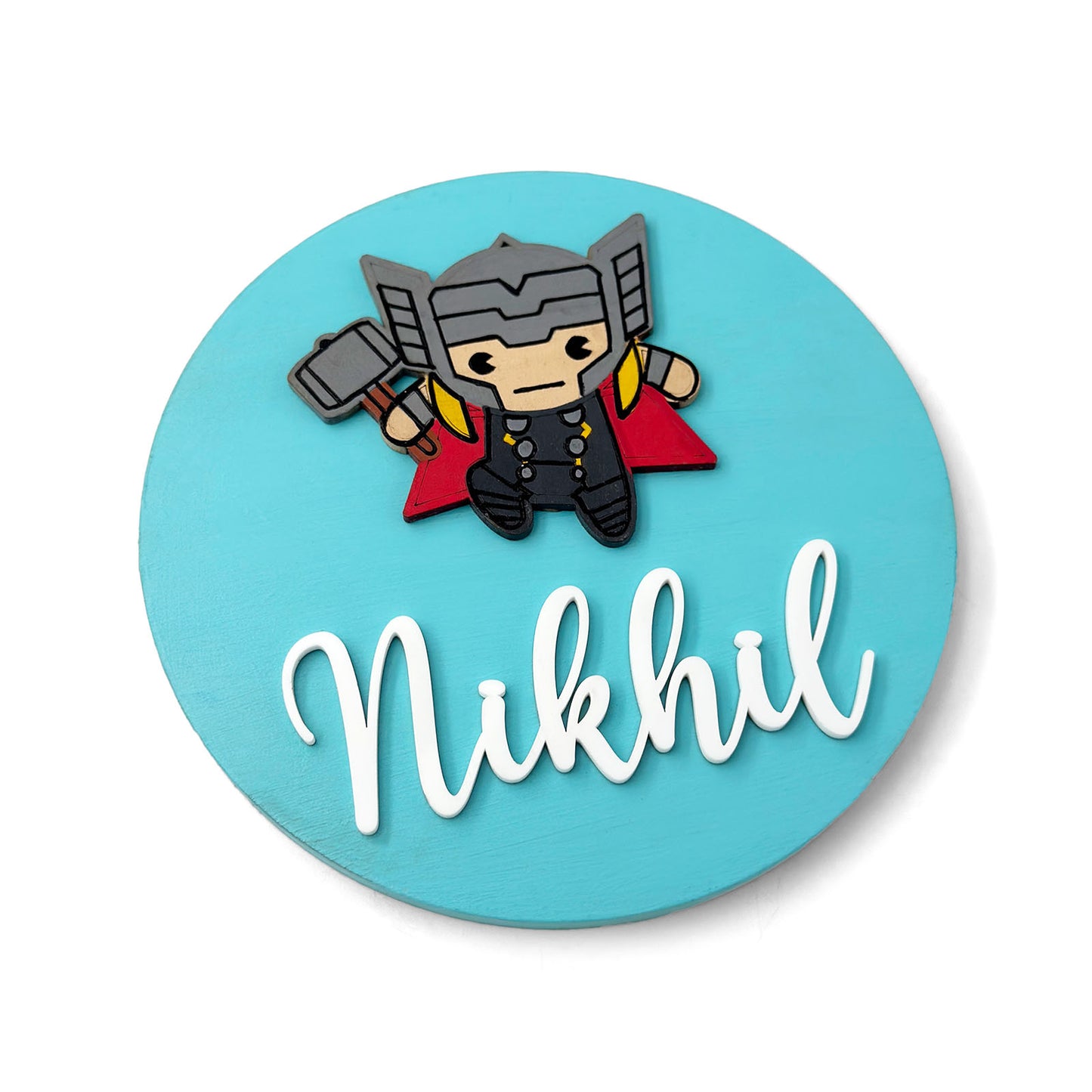 Thor Themed Hand-Painted Wooden Name Plate For Kids