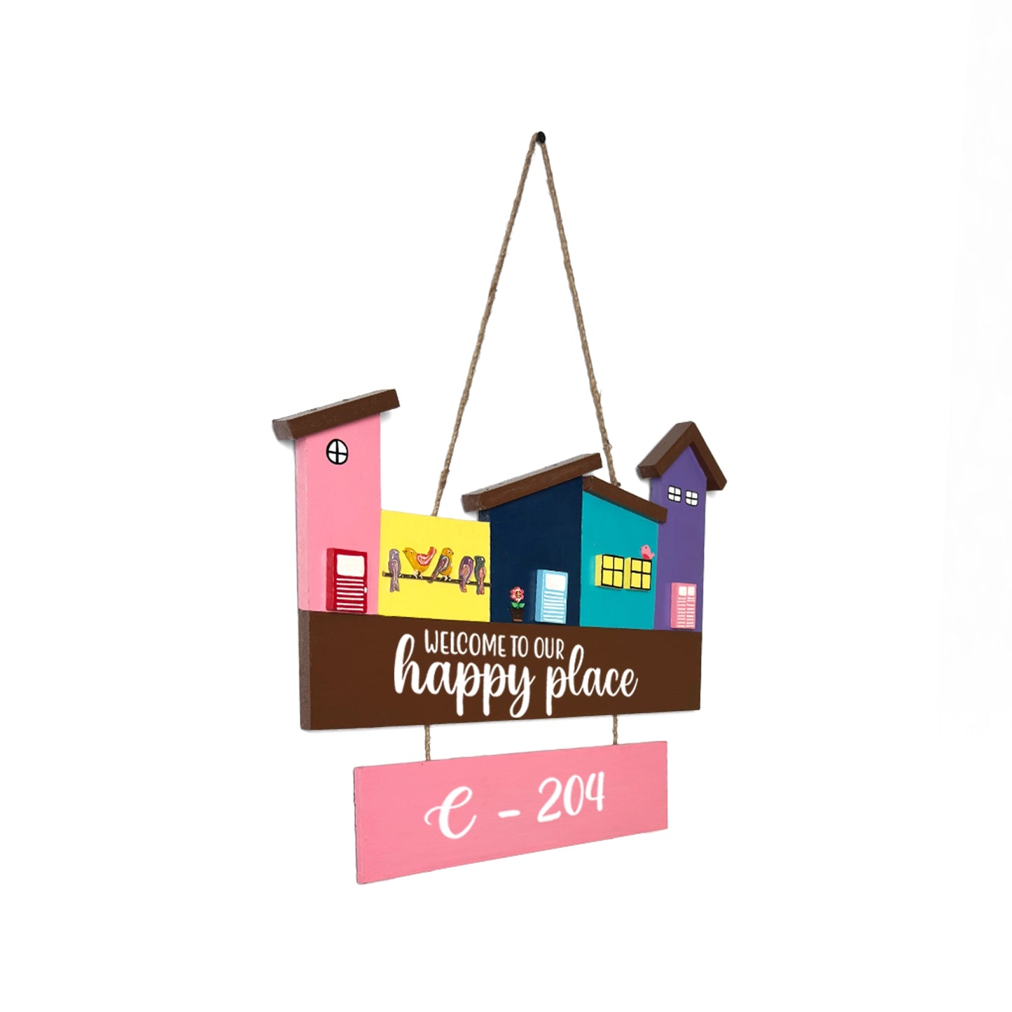 Hut-Shaped Hand-Painted Wooden Name Plate For Home - Hut Board & One Plank Design 6